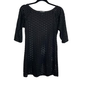 J Valdi Black Mini Dress 3/4 Sleeve Round Neckline Cover Up Dress XS Goth Witchy